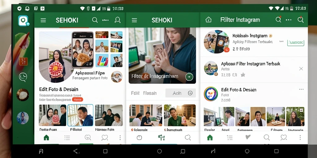 Antarmuka SEHOKI yang menarik dengan berbagai pilihan filter.